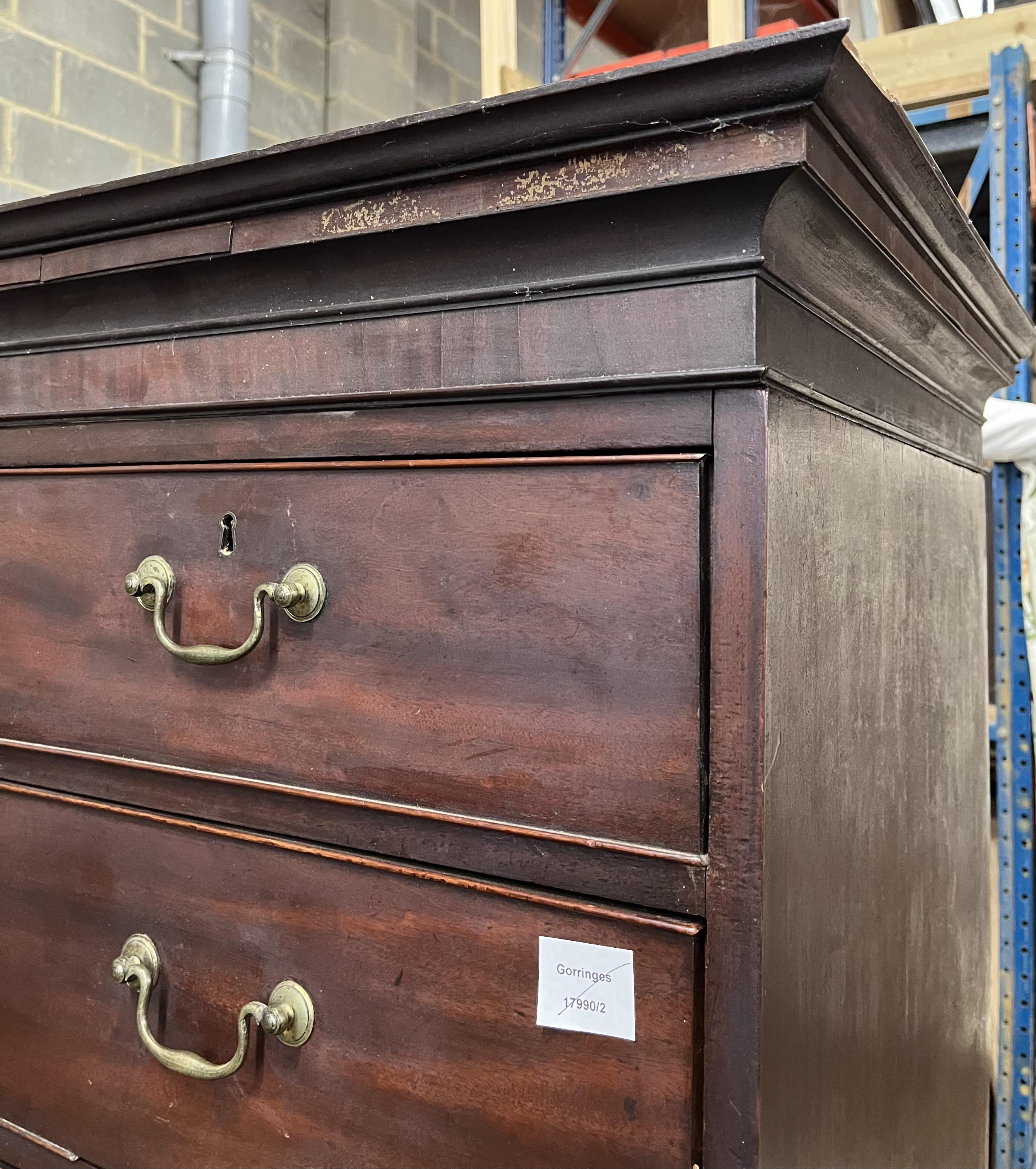 A George III mahogany chest on chest, width 112cm, depth 59cm, height 193cm